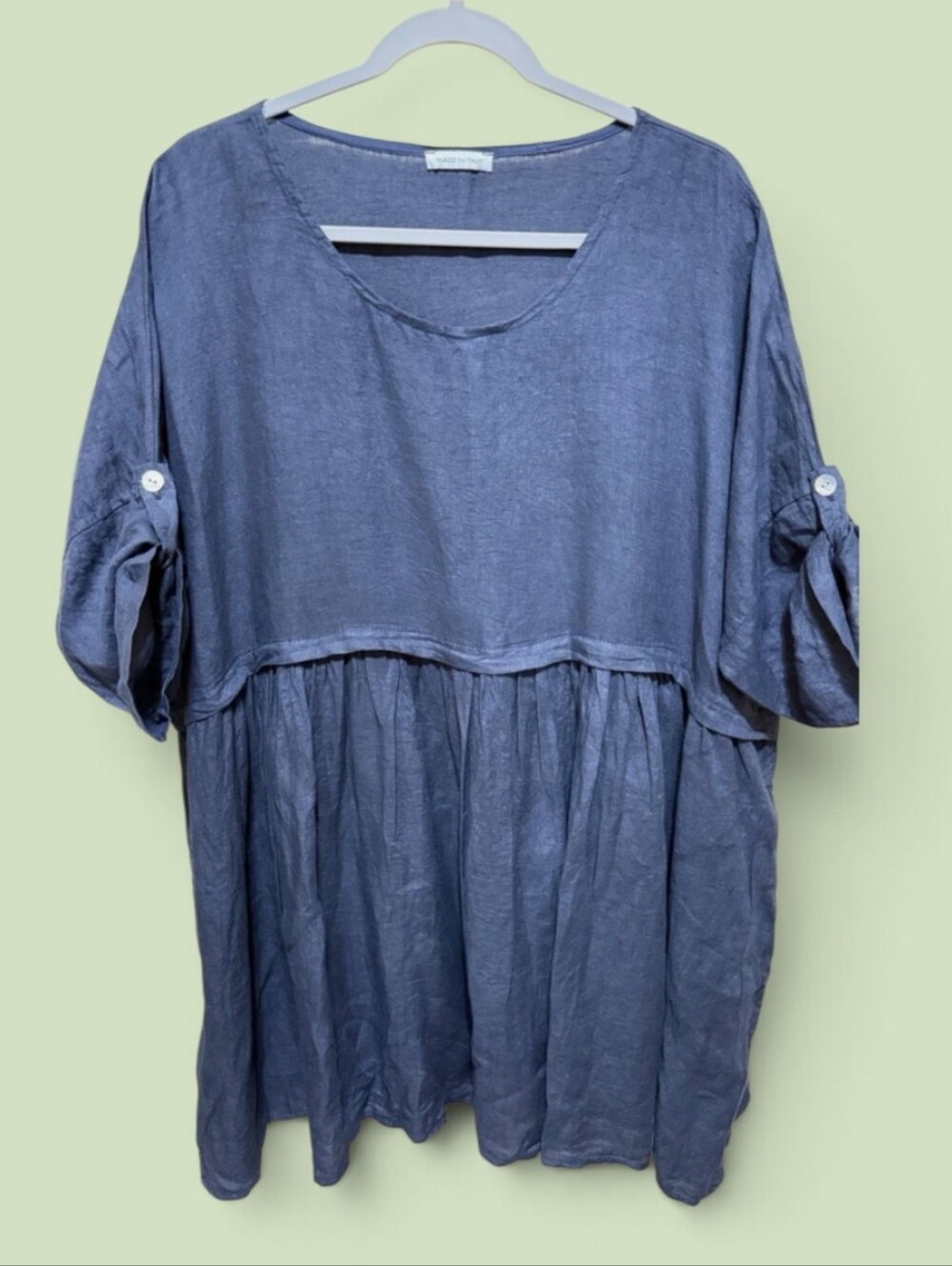 Made In Italy Blue 100% Linen Peasant Dress / Tunic Top EUC Sz 3X #0312
